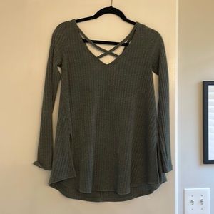 Crisscross, V neck, long sleeve shirt